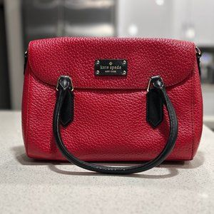 Kate Spade New York Pebble Leather Red Purse Black Handle Strap Shoulder Bag